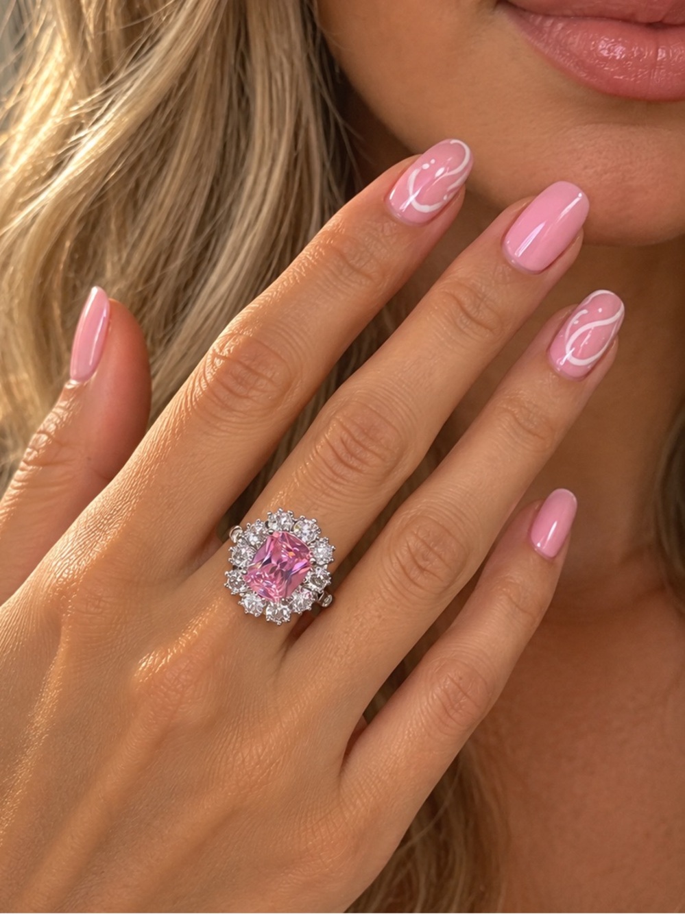 Coquette Pink Iced Out Statement Ring Vintage Glam Barbie Princess Old Money Y2K